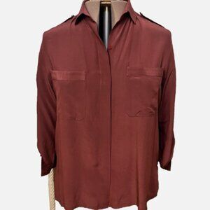 Vintage Condor. Sz 11/12. Maroon Silk Long Slv. Roll tab cuff.Hidden Placket B63